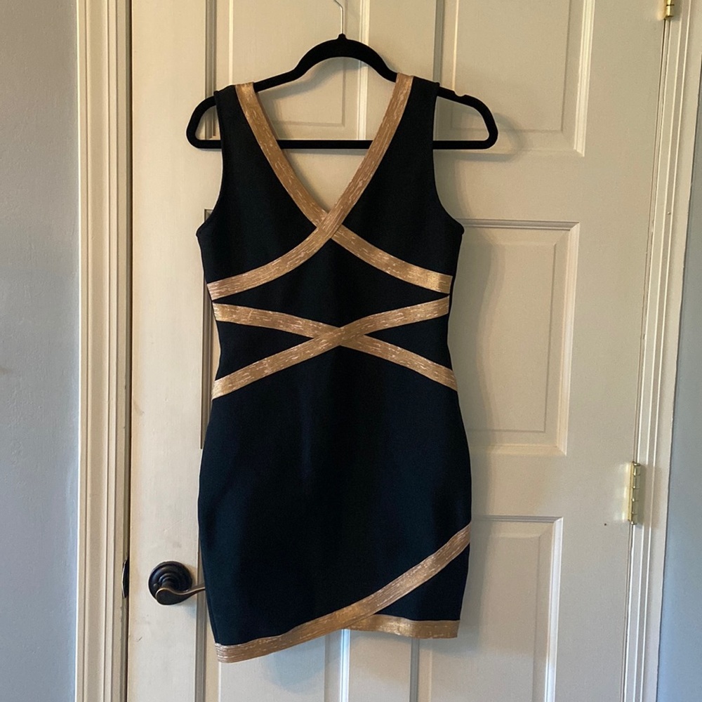 Black and Gold Bandage Dress
